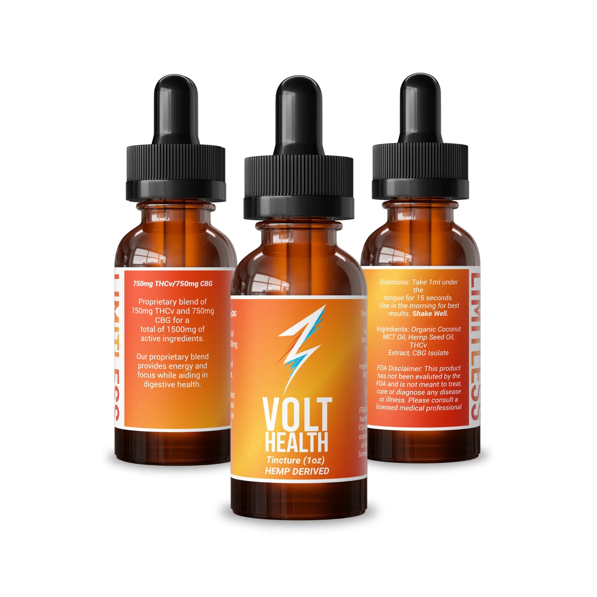 Volt Health, Limitless, Bottle, Front , Left and Right Label